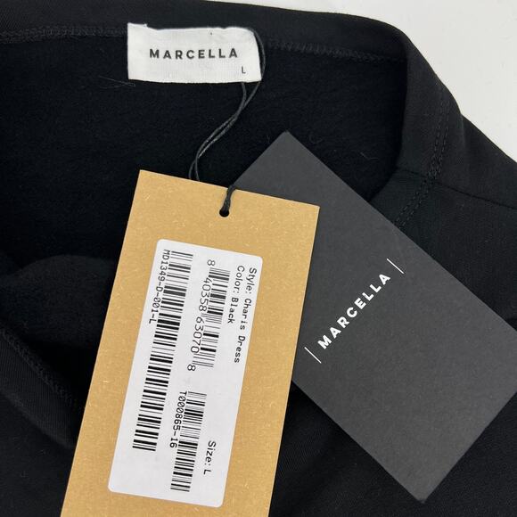 Marcella NYC Charis Black Cotton Blend Asymmetrical Scuba Dress Size Large NWT - Picture 4 of 7